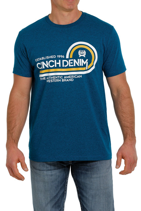 Cinch Men's Cinch Denim Heathered Blue Crew Neck Short Sleeve T-Shirt Tee - MTT1690473