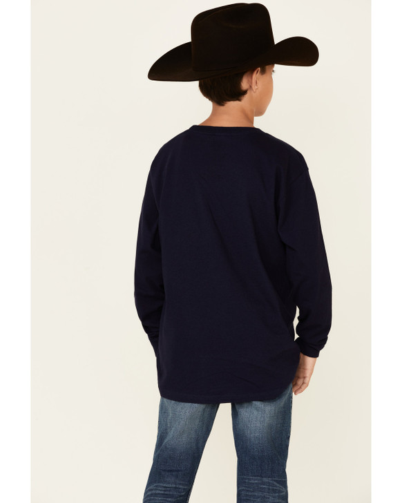 Cinch Boy's Crew Neck Long Sleeve Bull Rider Navy T-Shirt Tee - MTT7630012