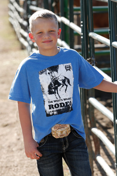 Cinch Boy's Rodeo Crew Neck Short Sleeve Blue T-Shirt Tee - MTT7670113