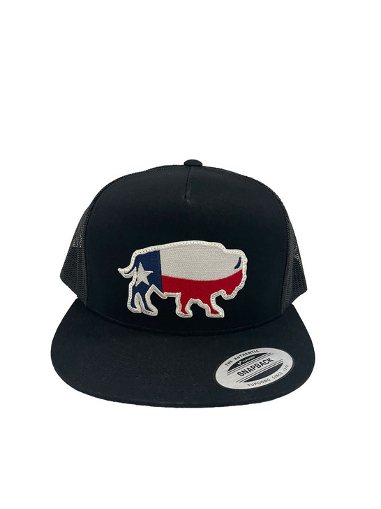 Red Dirt Hat Co. Men's Texas Buffalo Black 5 Panel Mesh Back Snapback Patch Cap Hats - RDHC-C1