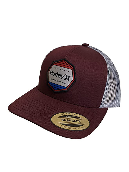 Hurley Men's Pacific Patch Hat Burgundy Mesh Back Snapback Patch Cap Hats - HIHM0054