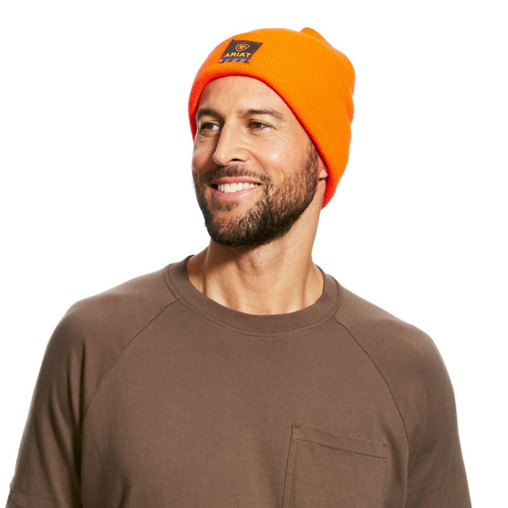 Ariat Men's Rebar Watch Cap Orange Beanie Patch Cap Hats - 10024504