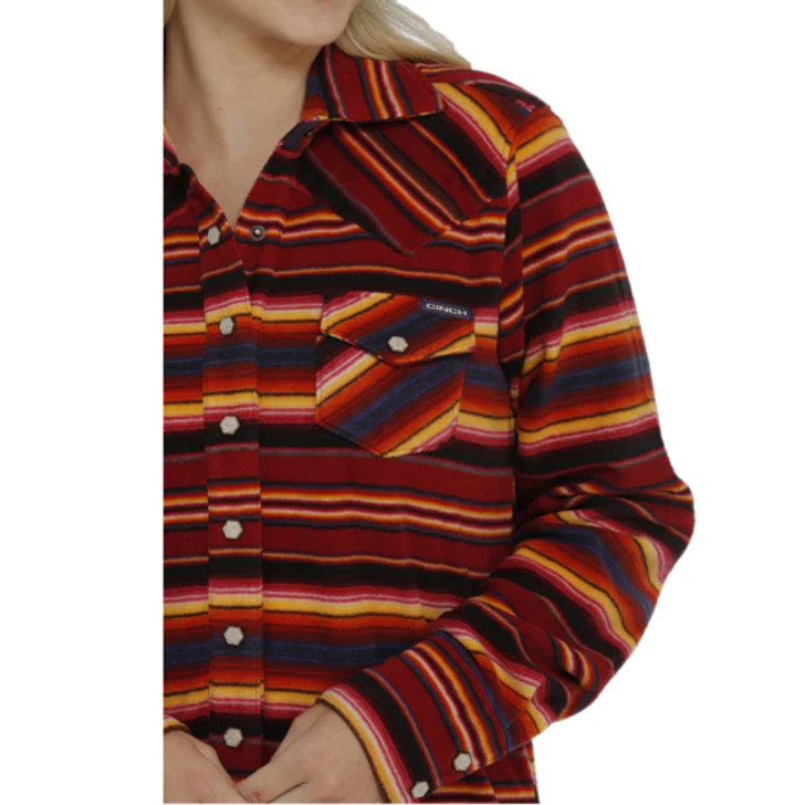 Cinch's Ladies Red Striped Fleece Shirt Jacket- MAJ9859001