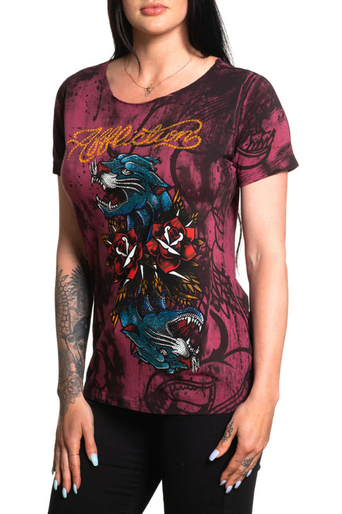 Affliction Women's Dottie Rose Short Sleeve T-Shirt Tee - AW25155