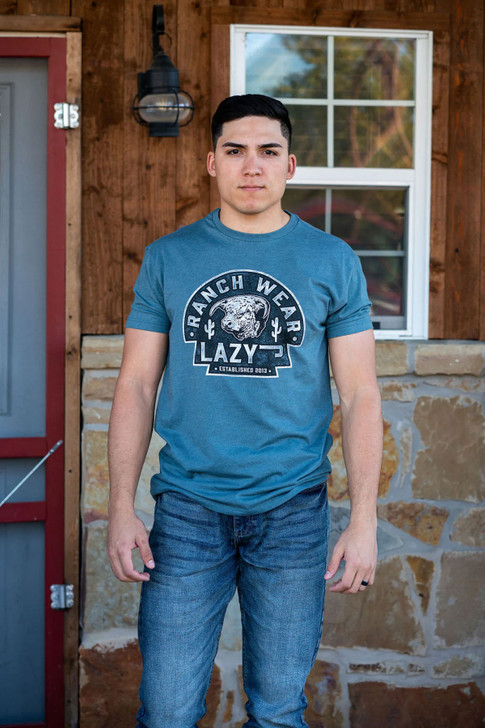 Lazy J Men's Slate Blue Arrowhead Short Sleeve T-Shirt Tee - SBLUEARR