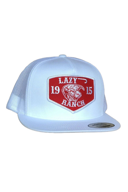 Lazy J Men's Red Ranch Mesh Back Snapback Patch Cap Hats - WHITE4RR