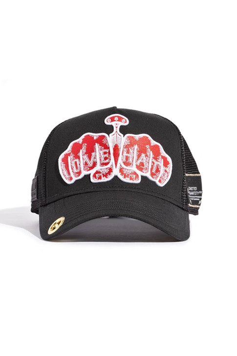 Red Monkey Love Hate Black Trucker Hat Mesh Back Snapback Patch Cap Hats - RM1416