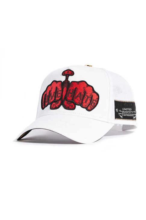 Red Monkey Love Hate White Trucker Hat Mesh Back Snapback Patch Cap Hats - RM1416W