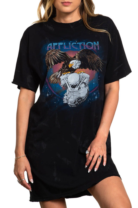 Affliction Women's Eagle Motors Short Sleeve Shirt Dress Tee - AW25696