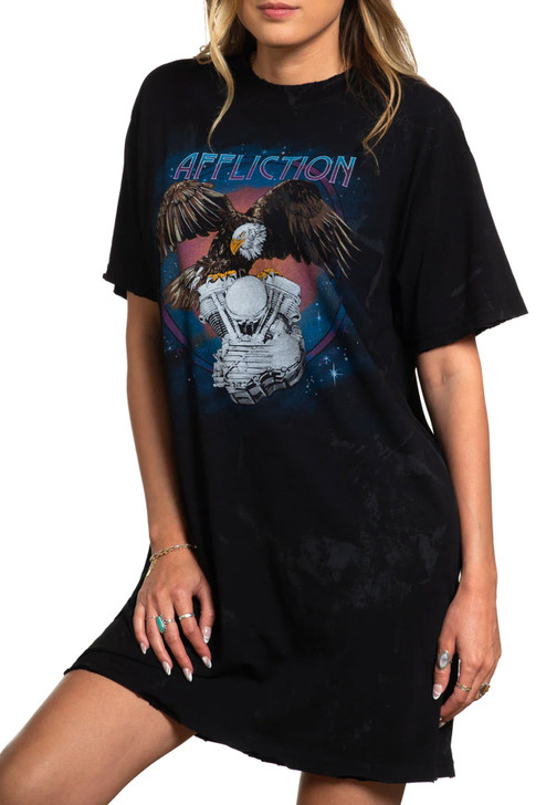 Affliction Women's Eagle Motors Short Sleeve Shirt Dress Tee - AW25696