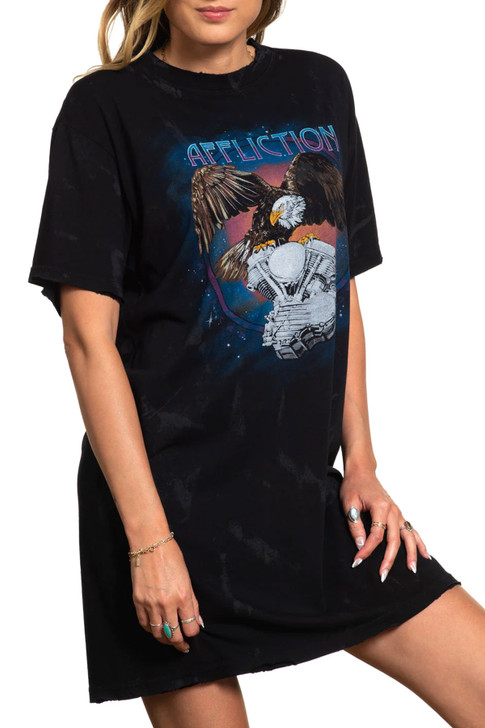 Affliction Women's Eagle Motors Short Sleeve Shirt Dress Tee - AW25696