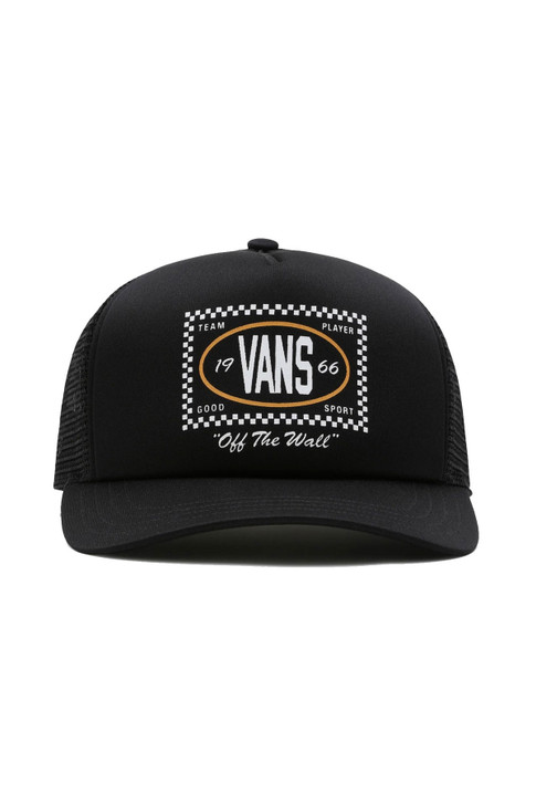 Vans Checkers Curved Bill Trucker Hat Mesh Back Snapback Patch Cap Hats - VN00066WBLK1