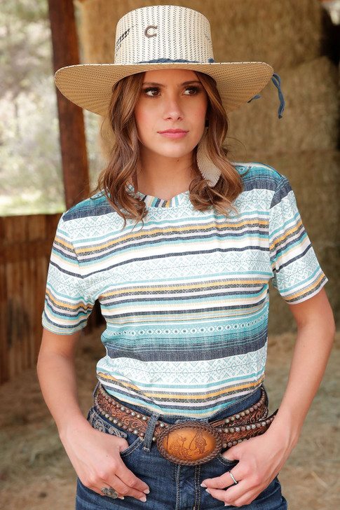 Cinch Women's Serape Stripe Short Sleeve T-Shirt Tee - CTT7450001