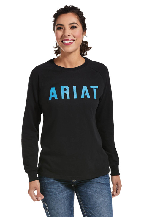 Ariat Women's Rebar Cotton Strong Block Black Long Sleeve T-Shirt Tee - 10033084