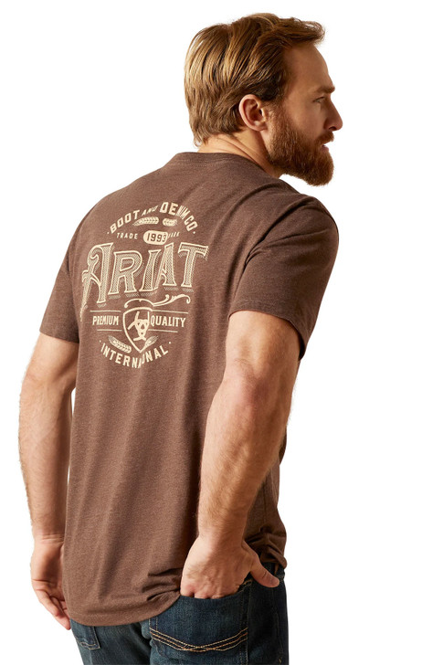 Ariat Men's Western Wheat Brown Heather Short Sleeve T-Shirt Tee - 10047610