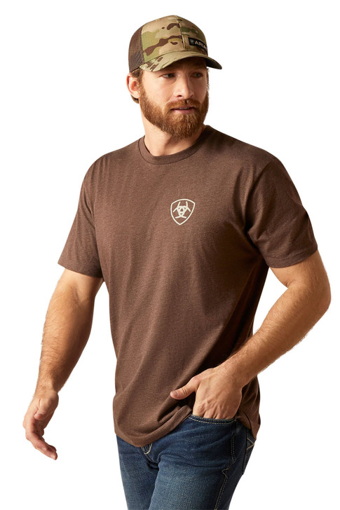 Ariat Men's Tonal Flag Brown Heather Short Sleeve T-Shirt Tee - 10047589