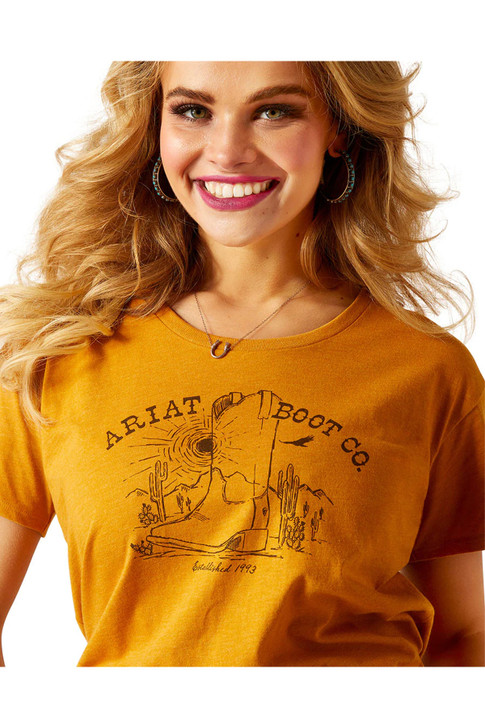 Ariat Women's Bootscape Buckhorn Heather Short Sleeve T-Shirt Tee - 10047638