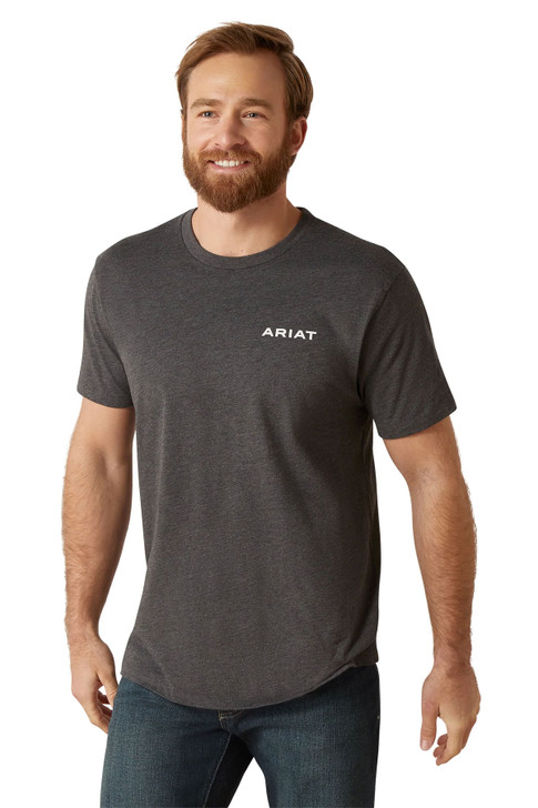 Ariat Men's Wooden Badge Charcoal Heather Short Sleeve T-Shirt Tee - 10047646