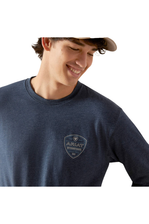 Ariat Men's Crestline Navy Heather Long Sleeve T-Shirt Tee - 10047591