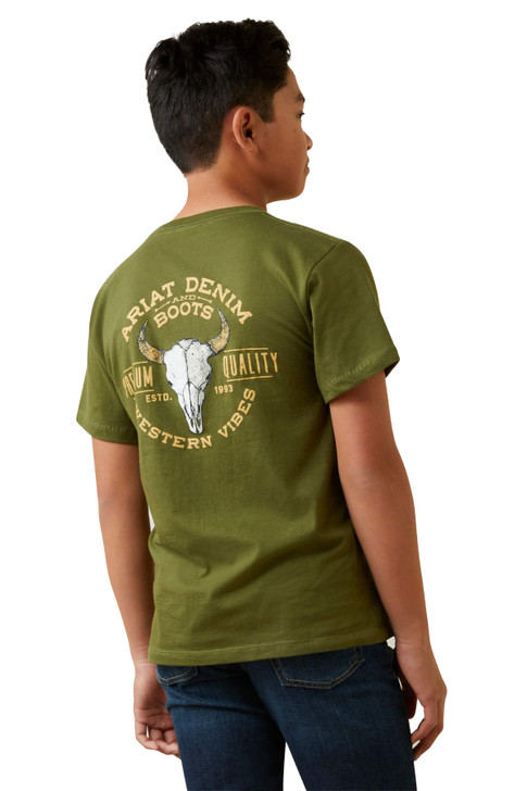 Ariat Boy's Bison Skull Army Short Sleeve T-Shirt Tee - 10047649