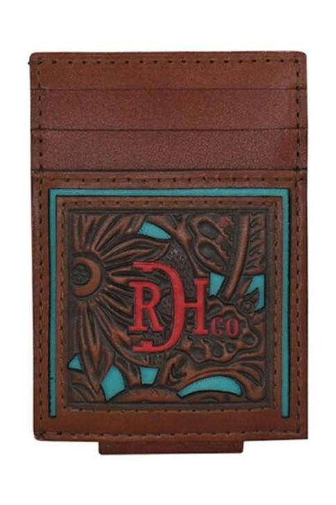 Red Dirt Hat Co Men's Leather Logo Turquoise Inlay Western Wallet Money Clip - 23225875M5