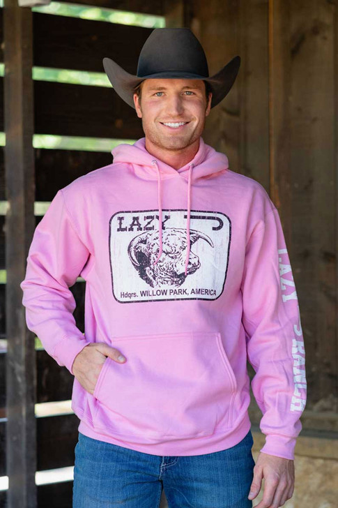 Lazy J Hoodie Men's Willow Park Pink Sweatshirt - HDPINKW