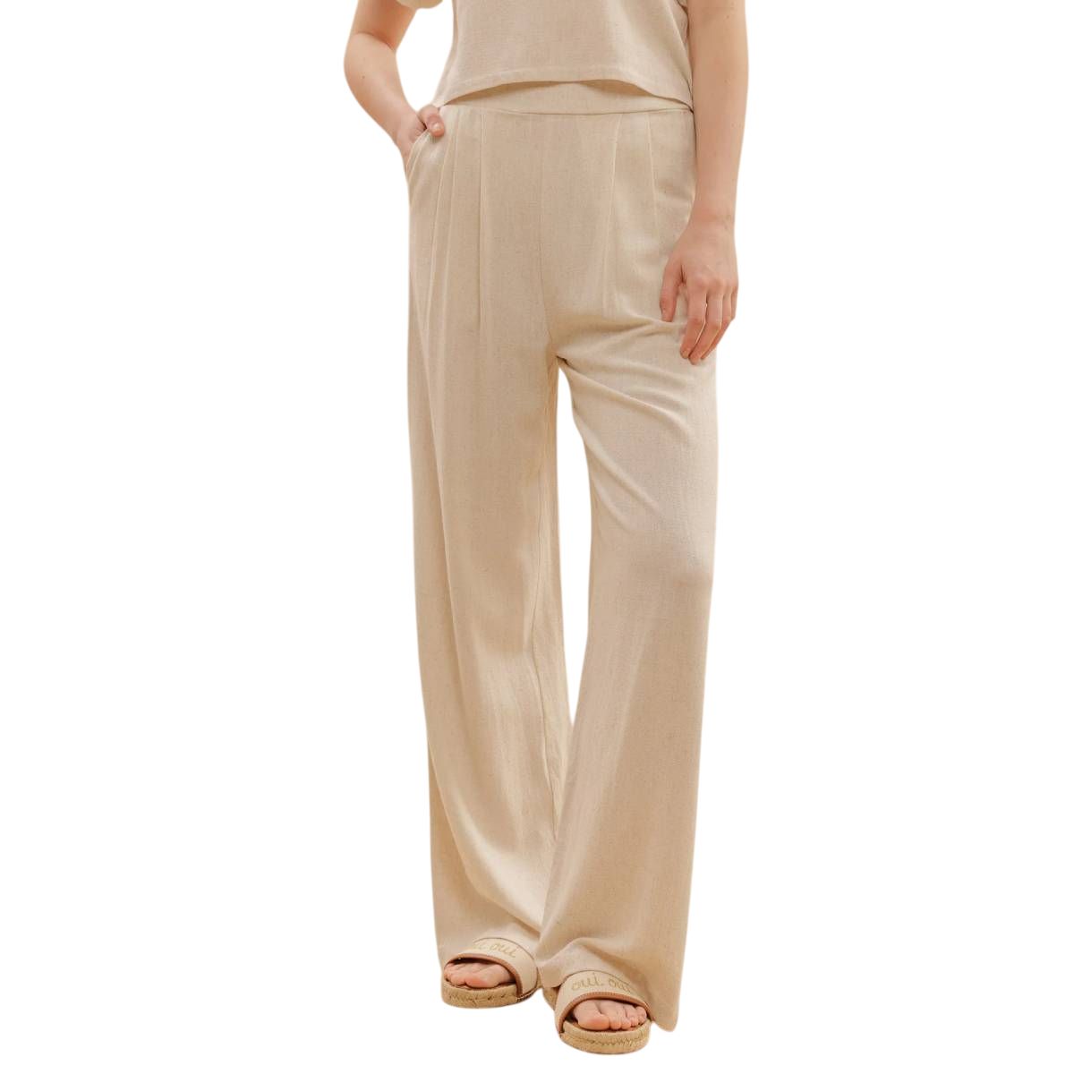 Blu Pepper Women's High Waist Wide Leg Linen Pants