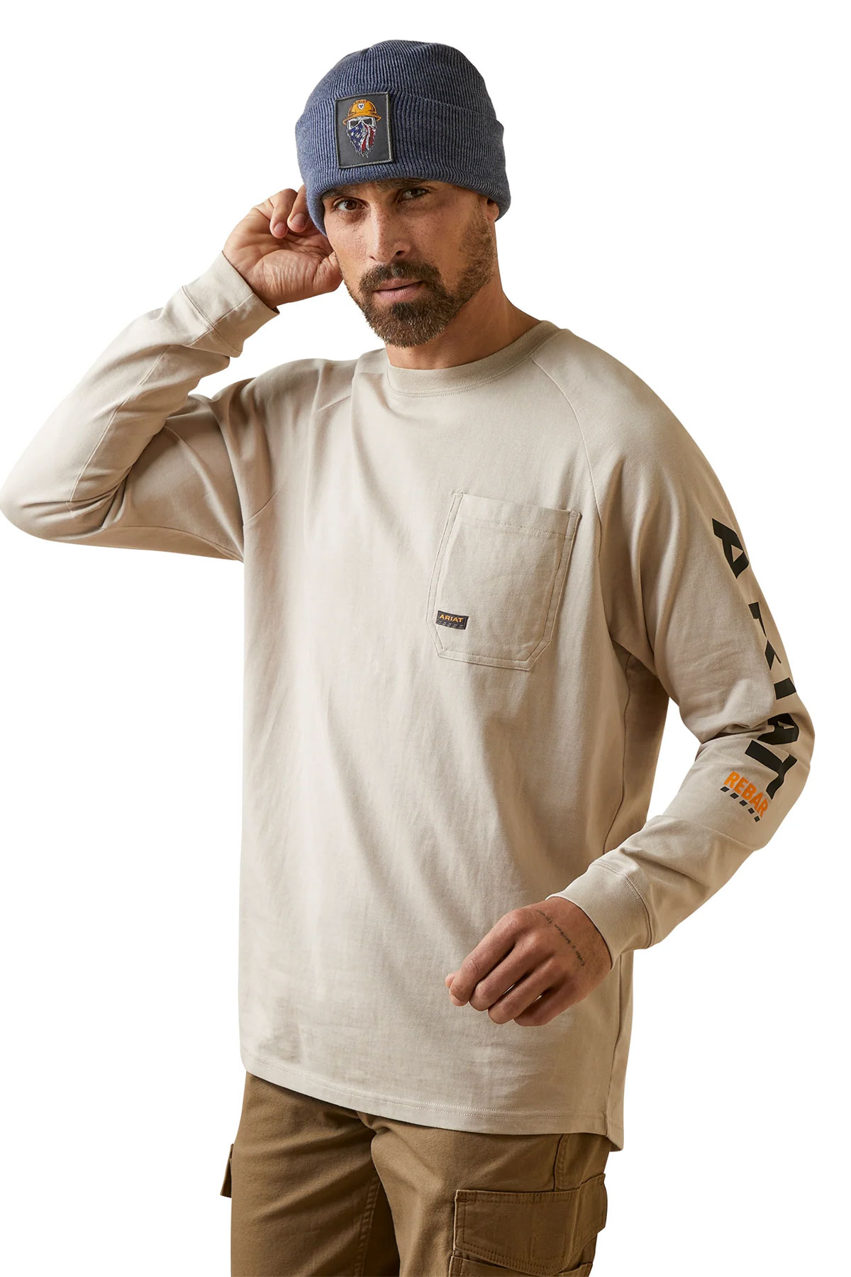 Ariat Men's Rebar Cotton Strong Graphic Long Sleeve Work T-Shirt, String/Black, XLT