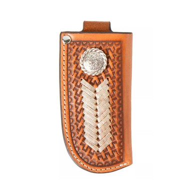 Nocona Small Leather Vertical Knife Sheath with Black Lace Stamping