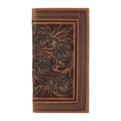 Tony Lama Men's Leather Tooled Floral Brown Rodeo Wallet Money Clip