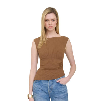 Blu Pepper Women's Asymmetrical Hem Boat Neck Sleeveless Sweater Knit