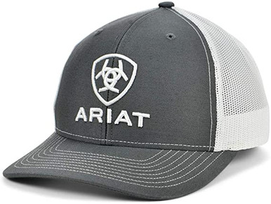 Ariat Men's Grey & White Hats Mesh Back Snapback Patch Cap Hat