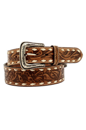 Nocona Belts Men's Floral Tooled Buckstitch Brown - N210005702