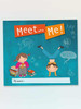 Meet... Me! Interactive classroom sign for children, featuring illustrated kids with books and playful speech bubbles saying 'hi', 'hello!', 'cool!', designed for early education and classroom decoration.