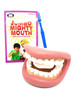 Jumbo Mighty Mouth, children's educational toy featuring a large open mouth with teeth and gums, toothbrush, and instruction booklet for dental hygiene practice.