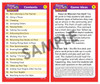Content card with list of included manner cards (41-60) in the card set. And a card of game ideas about how to use the cards.
