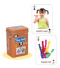 Tiny Talk R Blends educational card game, featuring a box of 52 cards and example cards with a girl brushing her teeth and a colorful handprint.