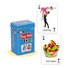 Tiny Talk card game, box of 52 cards with pictures of children and cards featuring dancing girl and fruit salad, colorful and educational playing cards