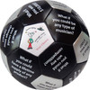 Soccer Ball, soccer ball with printed questions and a cartoon character in the center