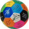 colorful toy ball with children's story titles printed on each hexagonal segment - other side.