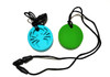 Leash, a blue and green rubber leash with black adjustable cords for dog collars or pet accessories.
