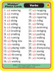 Webber Photo Cards Words, educational flashcards featuring a list of common verbs with example phrases.