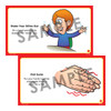 Children's activity cards, Shake Your Silies Out and Fish Swim, illustrating hand exercises for kids with animated images and instructions for fun hand warm-up activities.