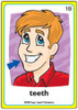 Teeth, illustrated cartoon of a smiling boy with bright teeth and blue eyes