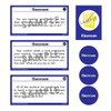 Classroom educational flashcards set, featuring sample scenarios for classroom situations with text descriptions and designed with a blue and white color scheme.