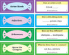 Educational product set for learning action words, adjectives, differences, and categories with colorful cards and worksheets.