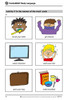TALKABOUT Body Language activity cards, cartoon illustrations showing actions like brushing teeth, getting dressed, watching television, washing hair, packing a bag, and making breakfast.