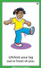 Child's learning card, cartoon girl demonstrating lifting or kicking her leg in front of her