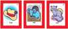 Educational Flashcards featuring animals, a hat with a flower, a rat, and a cat, for learning vocabulary and animal recognition.