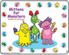 Mittens for Monsters, colorful cartoon monsters wearing mittens on a white background with playful border around the image.